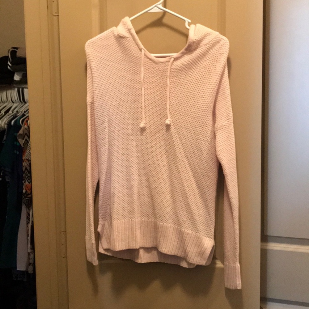 Pink hooded knit sweater